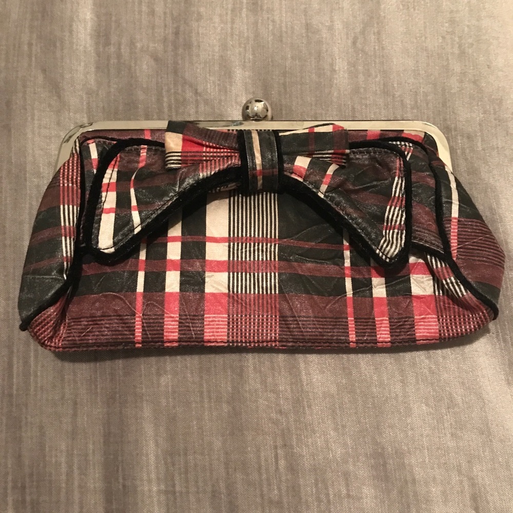 Red Black and Cream Plaid Clutch